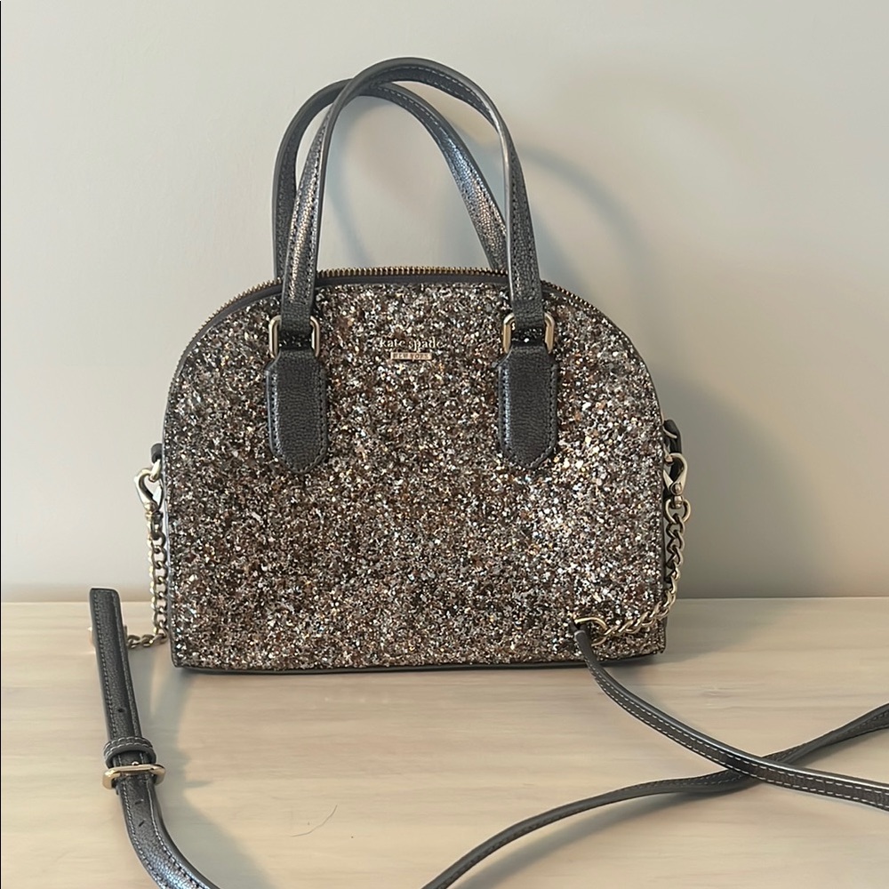 Kate Spade Laurel Way Glitter mini Rieley satchel Silver and Black Crossbody Bag